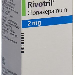 Rivotril Clonazepam medication container labelled with dosage information in milligrams, neatly arranged on a clean white surface under bright lighting, commonly prescribed in Australia for anxiety and seizure management.