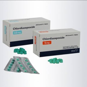 Packets labelled Chlordiazepoxide Librium displaying dosage details in milligrams, neatly arranged on a white surface with capsules visible through the packaging. Librium For Sale in Australia