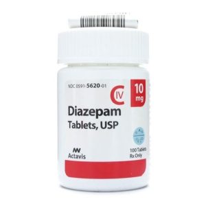 Diazepam medication container labelled with dosage information in milligrams, neatly arranged on a clean white surface under bright lighting, commonly used in Australia for anxiety and muscle relaxation. Diazepam For Sale Australia