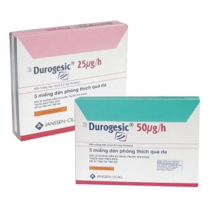 Two sealed Durogesic packets displayed on a clean white background, positioned side by side. Each packet clearly shows its measurement and labeling, with the packaging intact and no contents removed.
